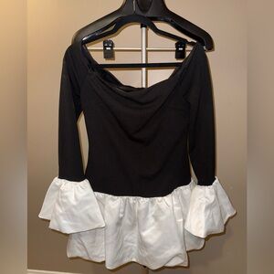 Elegant Black and White Long Sleeve Dress